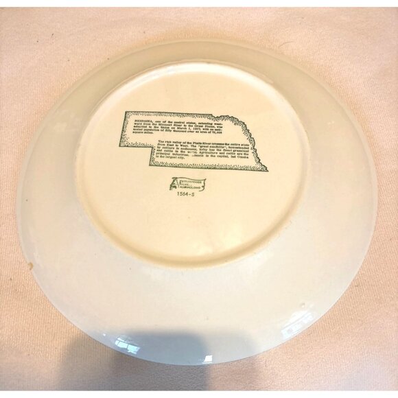 Nebraska Souvenir Plate Green Print State Capitol Vtg 10” Kettlesprings 1564S - Picture 2 of 7